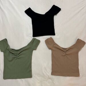 American Eagle Ribbed Off or On the Shoulder Tops!